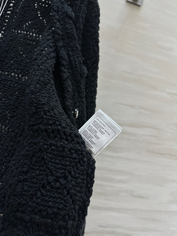 Cardigan en maille crochet ajourée Coton Noir 346493