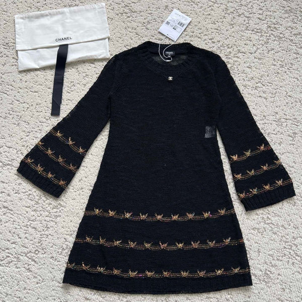 Robe CC à manches cloche bordées de papillons Laine noire 346483