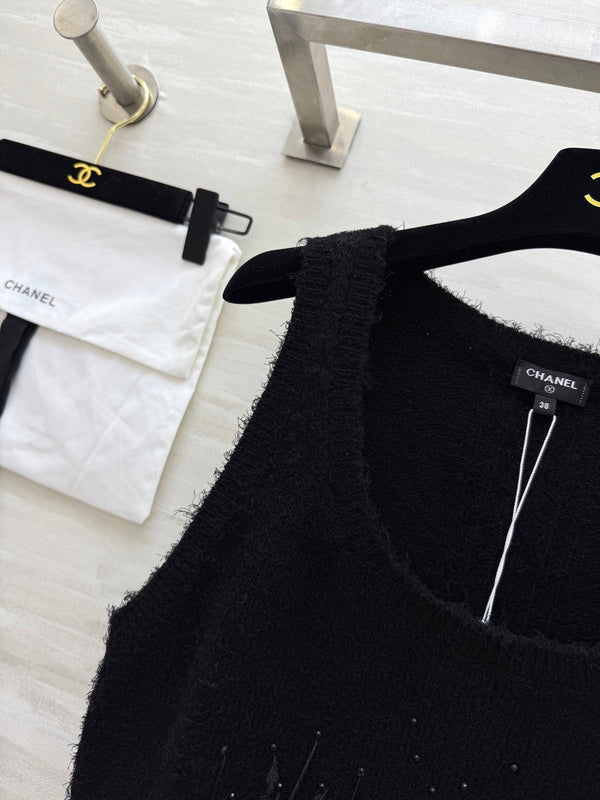 CC Gilet de plumes d'autruche et strass, fil de soie de mûrier noir 346478