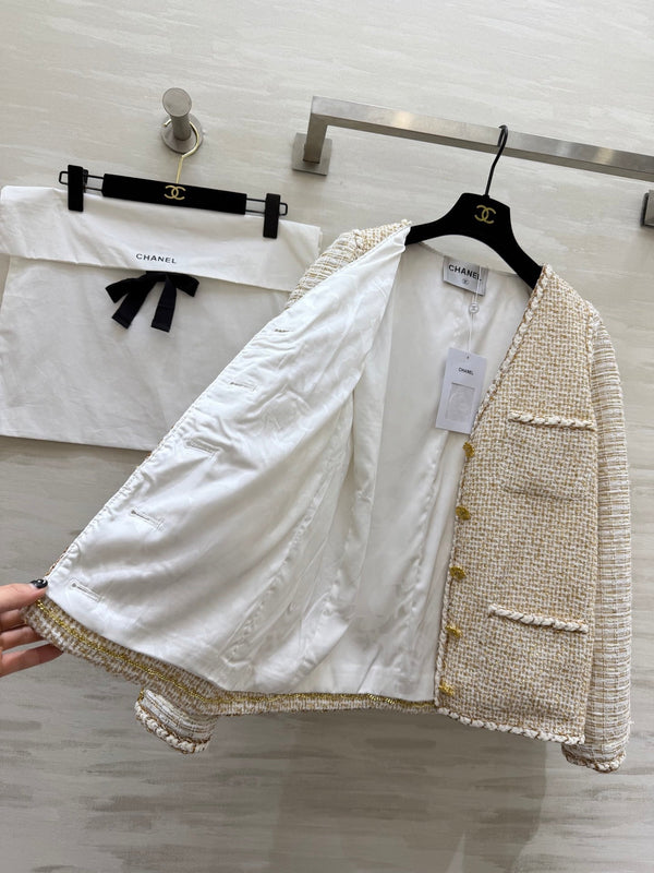 Veste Cruise CC 26s Tissu Tweed Beige & Fil Doré