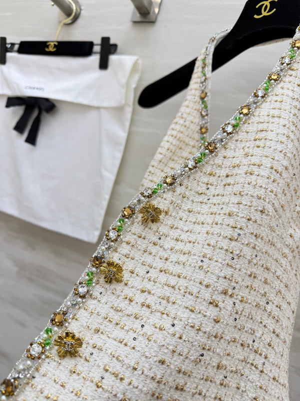 Gilet dos nu en tweed blanc CC 26s