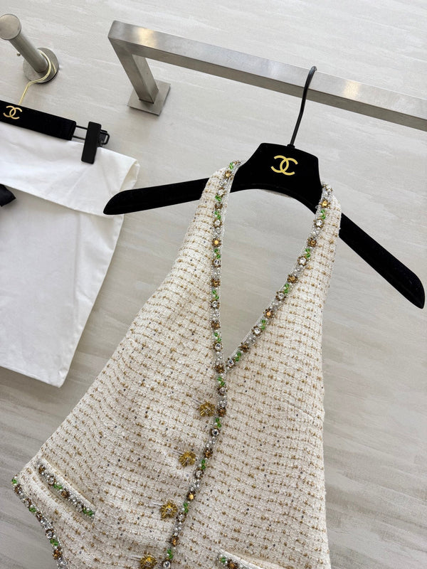 Gilet dos nu en tweed blanc CC 26s