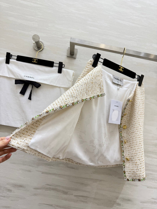 Jupe Midi CC 26s Tweed Blanc Doré