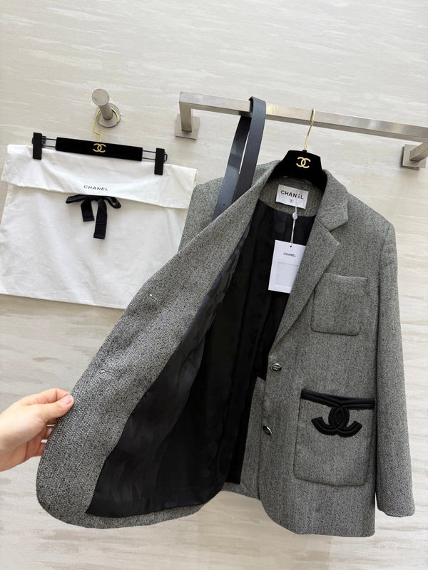 CC 26s Blazer cintré en laine mélangée grise 352329