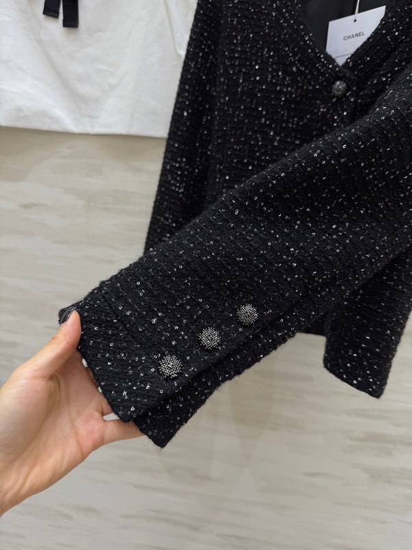 Veste CC 26s Noir Tweed Pailleté Scintillant 352318
