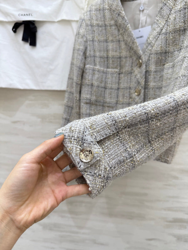 CC Veste classique 26s Tweed Beige-Gris 352293