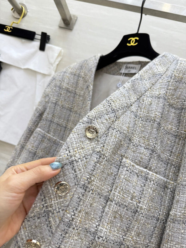 CC Veste classique 26s Tweed Beige-Gris 352293