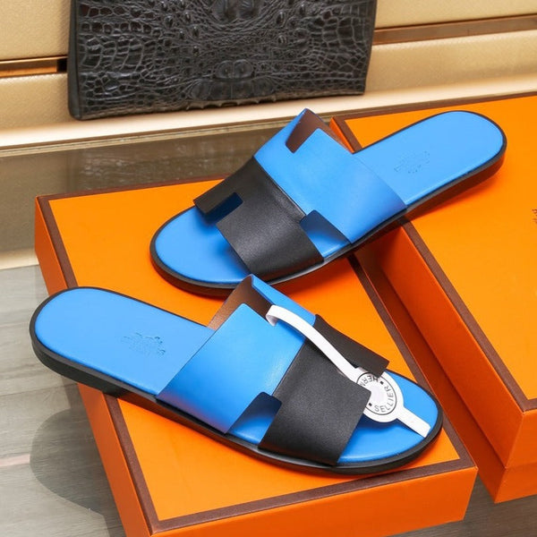 HM IZMIR SANDAL COBALT AND BLACK LAMBSKIN
