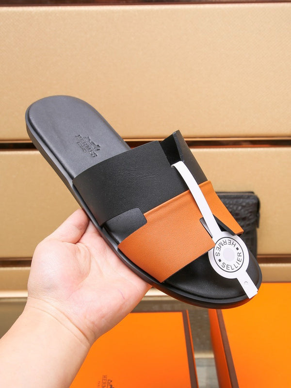 HM Men's Izmir Slide Black Orange Cowhide 685820