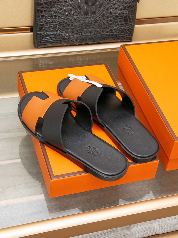 HM Men's Izmir Slide Black Orange Cowhide 685820