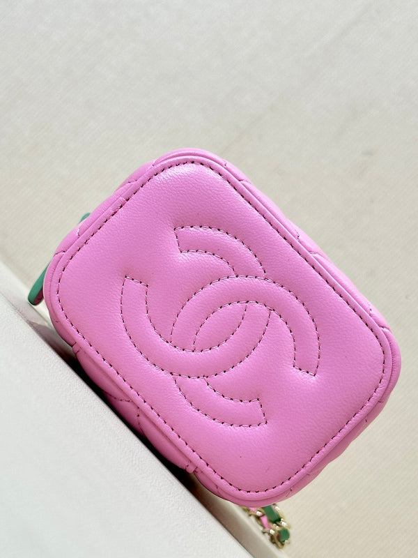 borsa a tracolla vanity con manico superiore 10 cm in pelle di agnello rosa verde 