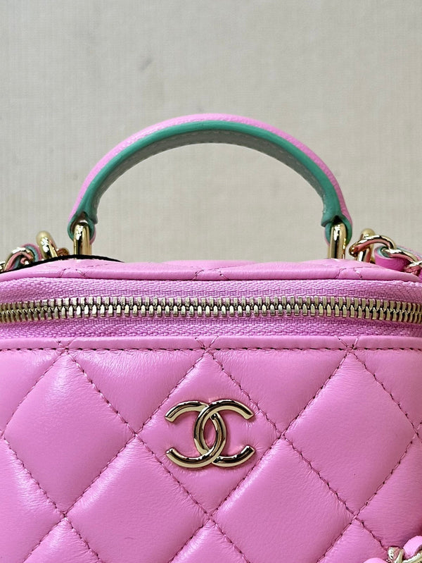 borsa a tracolla vanity con manico superiore 10 cm in pelle di agnello rosa verde 