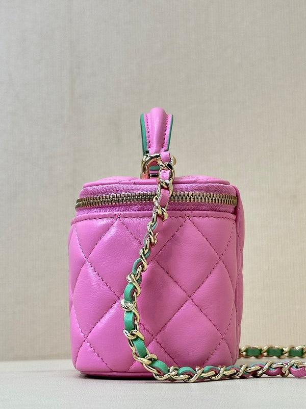 borsa a tracolla vanity con manico superiore 10 cm in pelle di agnello rosa verde 