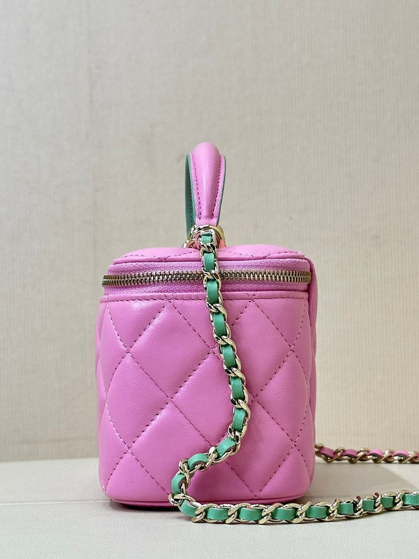 borsa a tracolla vanity con manico superiore 17 cm in pelle di agnello rosa verde 