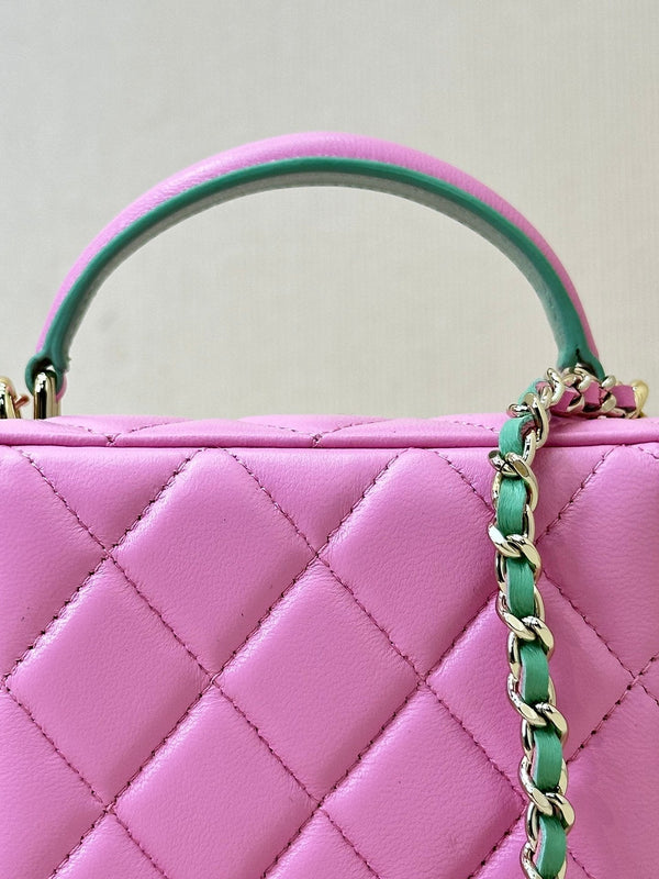 borsa a tracolla vanity con manico superiore 17 cm in pelle di agnello rosa verde 