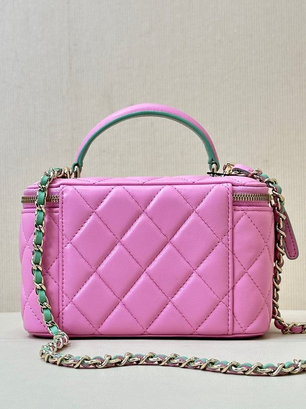 borsa a tracolla vanity con manico superiore 17 cm in pelle di agnello rosa verde 