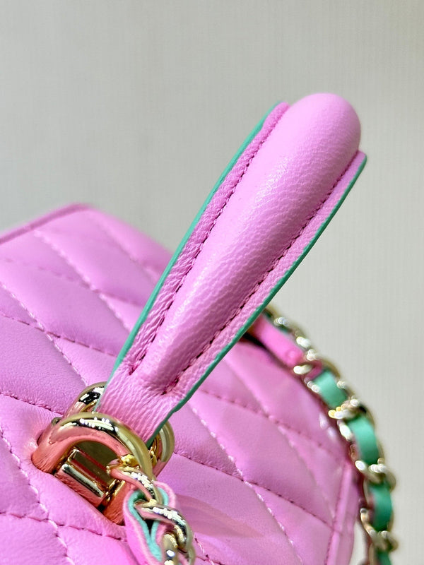borsa a tracolla vanity con manico superiore 17 cm in pelle di agnello rosa verde 