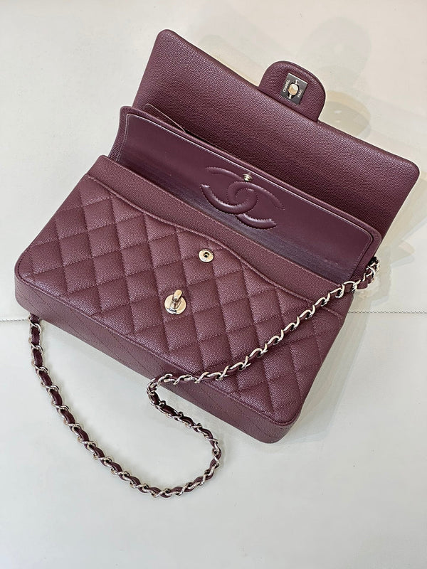 CLASSIC FLAP 23CM CAVIALE BORDEAUX FERRAMENTA ORO CHIARO 