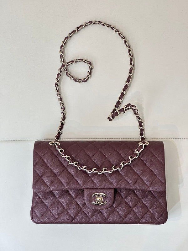 CLASSIC FLAP 23CM CAVIALE BORDEAUX FERRAMENTA ORO CHIARO 
