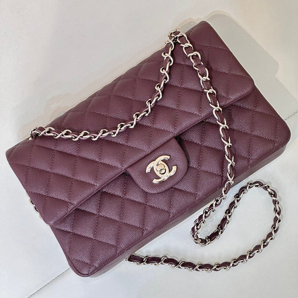 CLASSIC FLAP 23CM CAVIALE BORDEAUX FERRAMENTA ORO CHIARO 