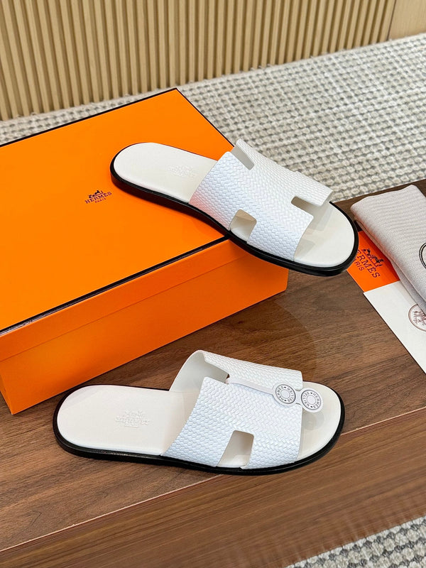 HM Men Izmir Sandals White Embossed Leather 799284