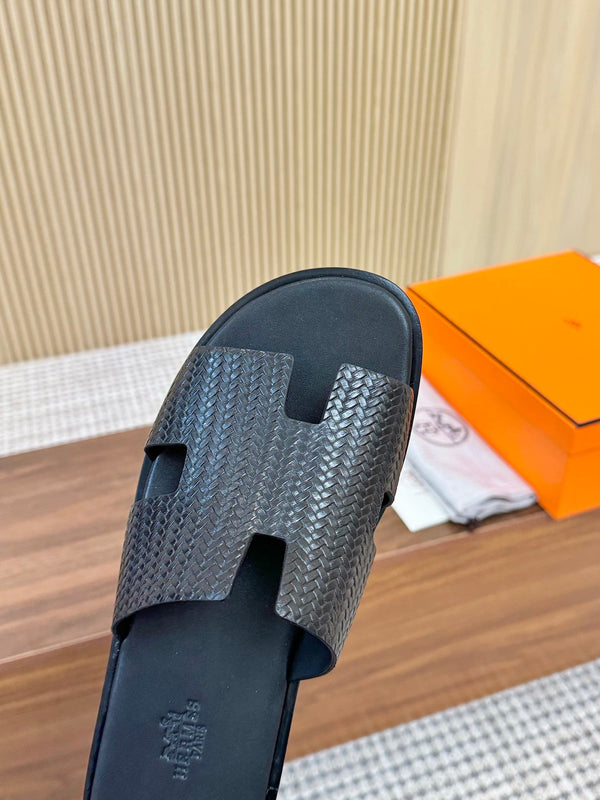 HM Men Izmir Sandals Black Embossed Leather 799285