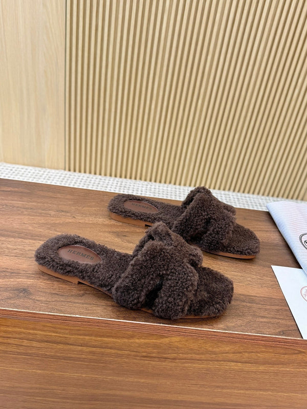 HM Oran Sandal Brown Coffee Wool  543689