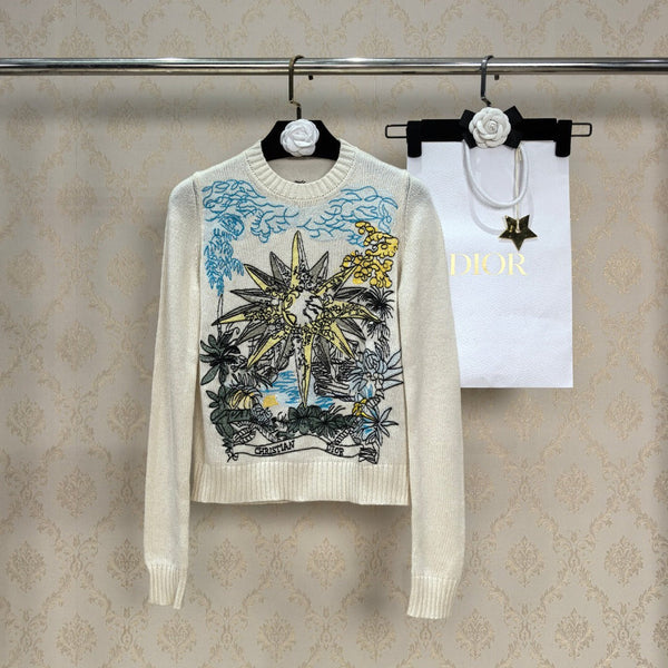 CD 26s Rêve D'infini Motif Knit Sweater Ecru Cashmere 451034