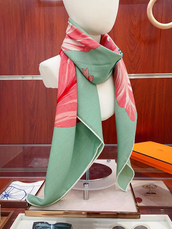 Écharpe HM 25s 140cm Vert Rose Cachemire 973318