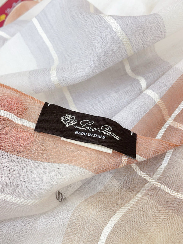 LP Striped Long Scarf 200x100 White Brown Cashmere 139455