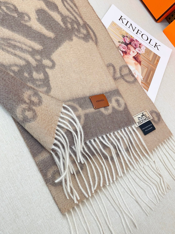 HM Casaque Mors Longue Écharpe Gris Beige Cachemire 139452