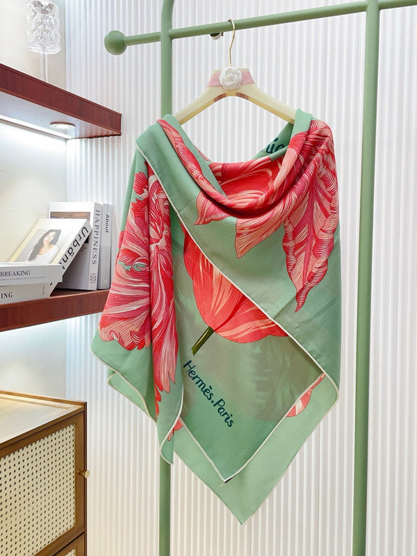 Écharpe HM 25s 140cm Vert Rose Cachemire 973318