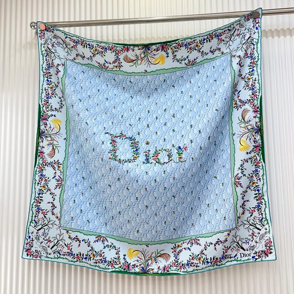 CD Dioramour Scarf 90x90 Blue Colorful Twill Silk 223493