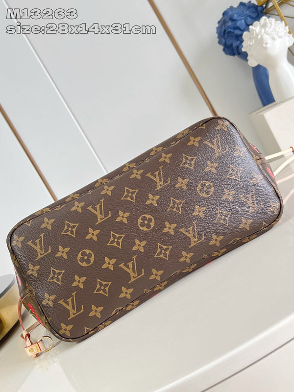 LV x TM Neverfull MM 31cm Tela Monogram Marrone Ciliegia