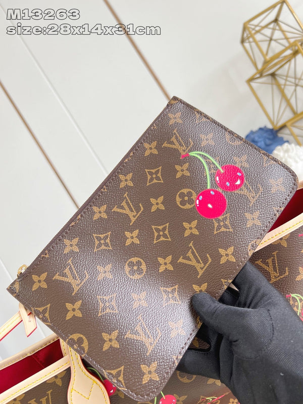 LV x TM Neverfull MM 31cm Tela Monogram Marrone Ciliegia