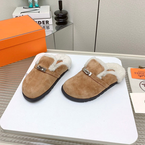 HM Mule 30mm In Light Brown With Fleece And Suede Lining  971394