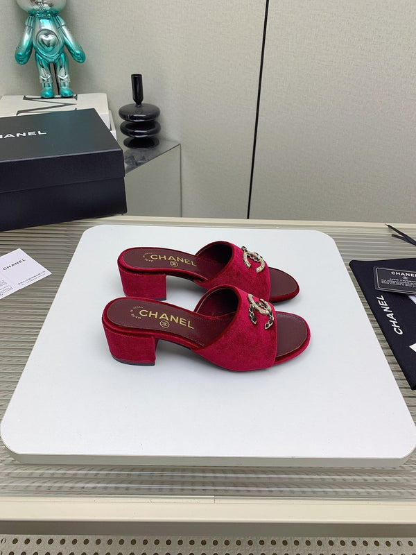 Sandali CC Mule 50m in velluto rosso scuro 148971