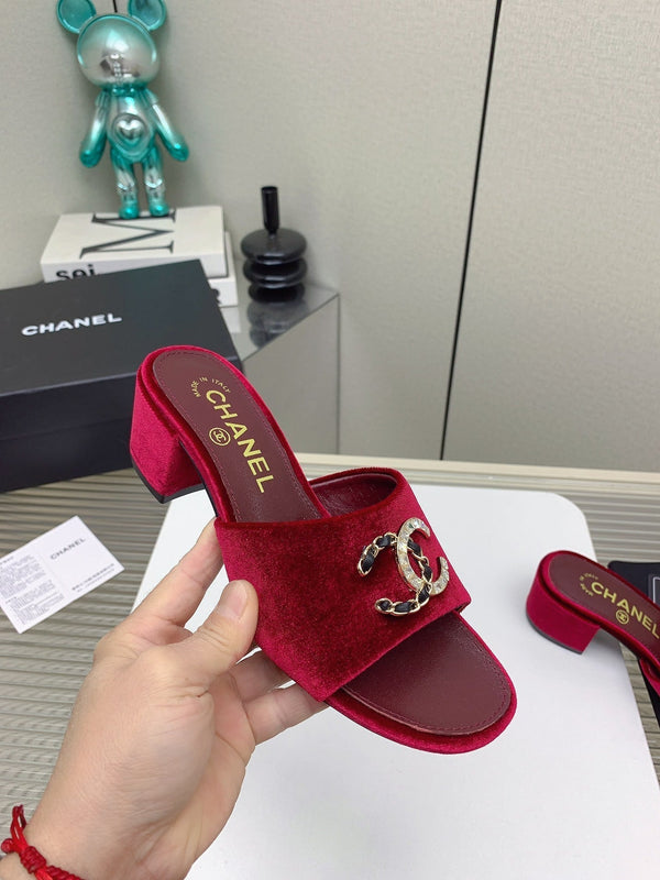 Sandali CC Mule 50m in velluto rosso scuro 148971