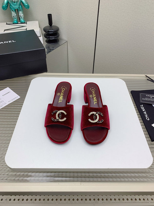 Sandali CC Mule 50m in velluto rosso scuro 148971