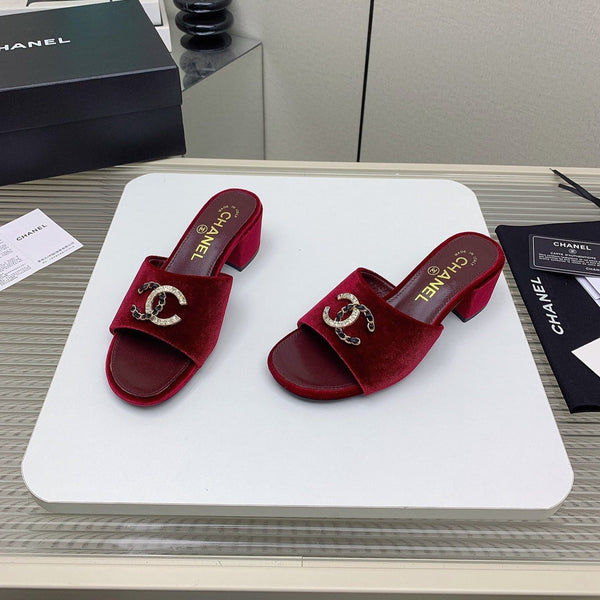 Sandali CC Mule 50m in velluto rosso scuro 148971