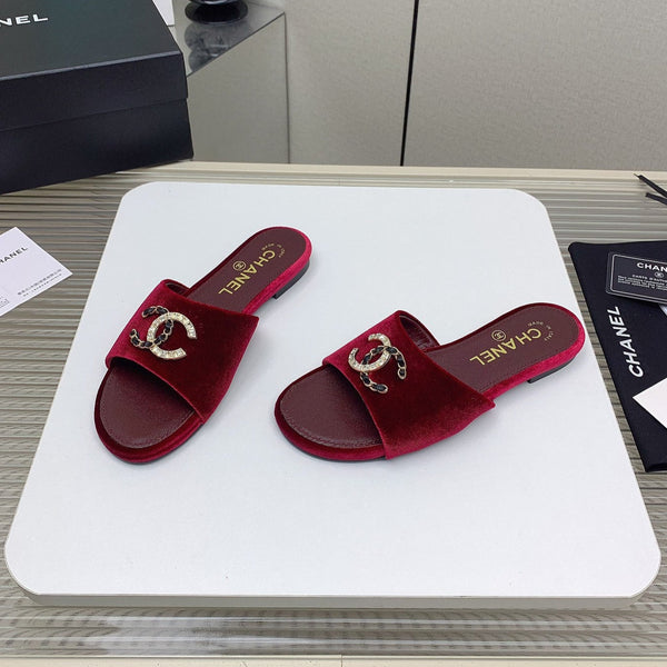 Ciabatte CC in velluto rosso scuro 148988