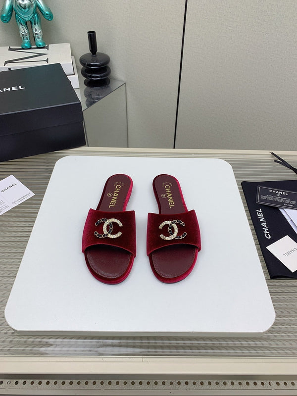 Ciabatte CC in velluto rosso scuro 148988