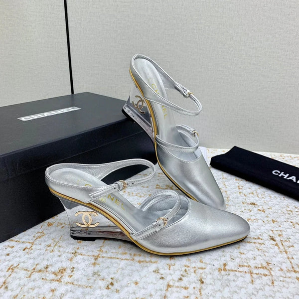 CC 26s Wedge Sandals 10cm Metallic Leather 163570