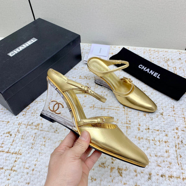 CC 26s Wedge Sandals 10cm Metallic Leather 163570