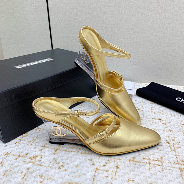CC 26s Wedge Sandals 10cm Metallic Leather 163570