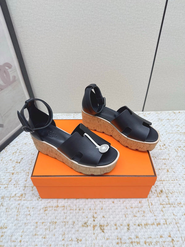 HM Luce 30 Sandal 65mm Black Cowhide Cork 477967