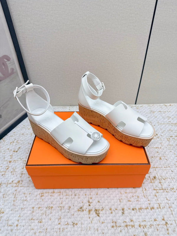 HM Luce 30 Sandal 65mm White Cowhide Cork 477968
