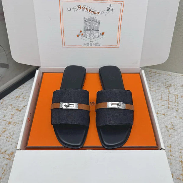 HM 26ss Sandales Oasis Bleu marine Noir Denim Cuir de vachette 625152