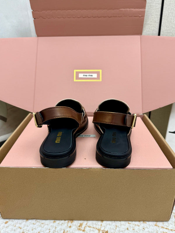 Miu Vintage-Effect Penny Slingback Faded Brown Leather 791000