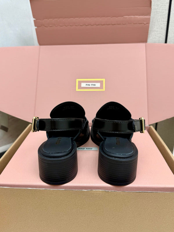 Miu Vintage-Effect Penny Slingback Black Leather 791002